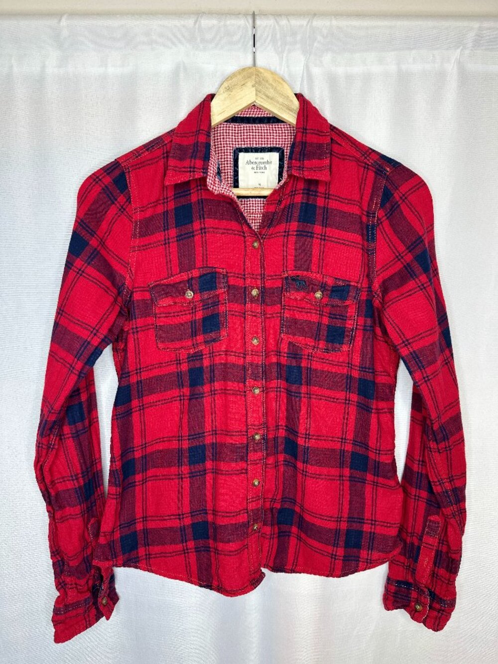 Abercrombie & Fitch Plaid Flannel, MEDIUM Y2K Preppy Outdoor Gingham Lining
